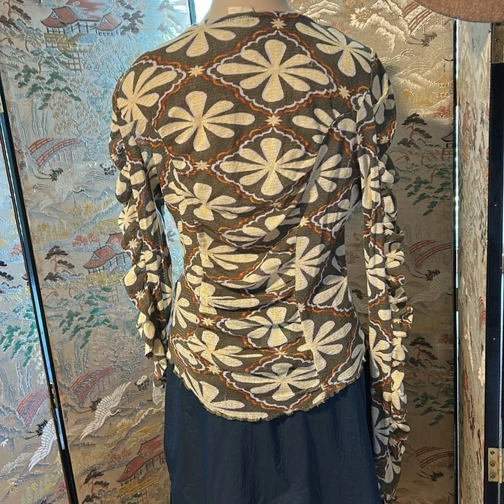 FREE PEOPLE THROUGH THE MEADOW RUCHED MESH WOMENS LONG SLEEVE TOP SZ M